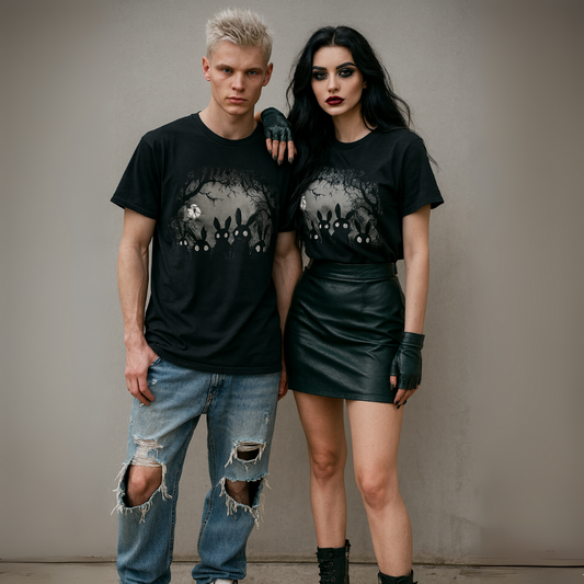 Gothic Forest Graphic T-Shirt – Full Moon, Bats & Spooky Vibes