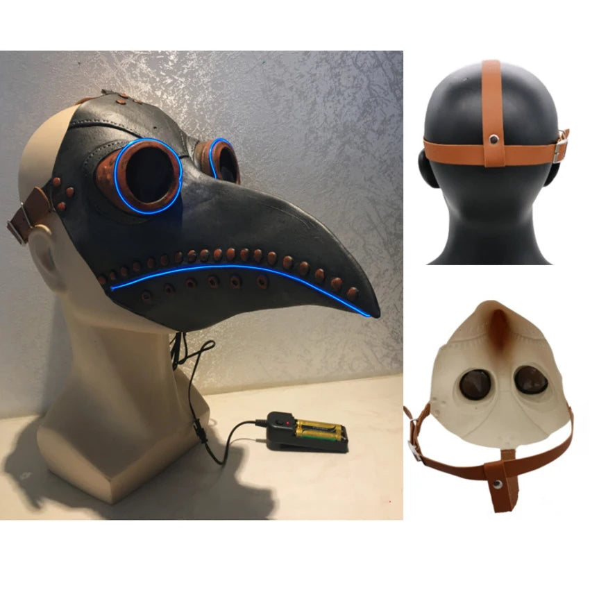 LED Plague Doctor Mask Face Halloween Cosplay Anime Steampunk LED Flash Carnival Funny Latex Masquerade Mask Party Festival