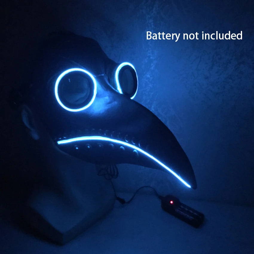 LED Plague Doctor Mask Face Halloween Cosplay Anime Steampunk LED Flash Carnival Funny Latex Masquerade Mask Party Festival