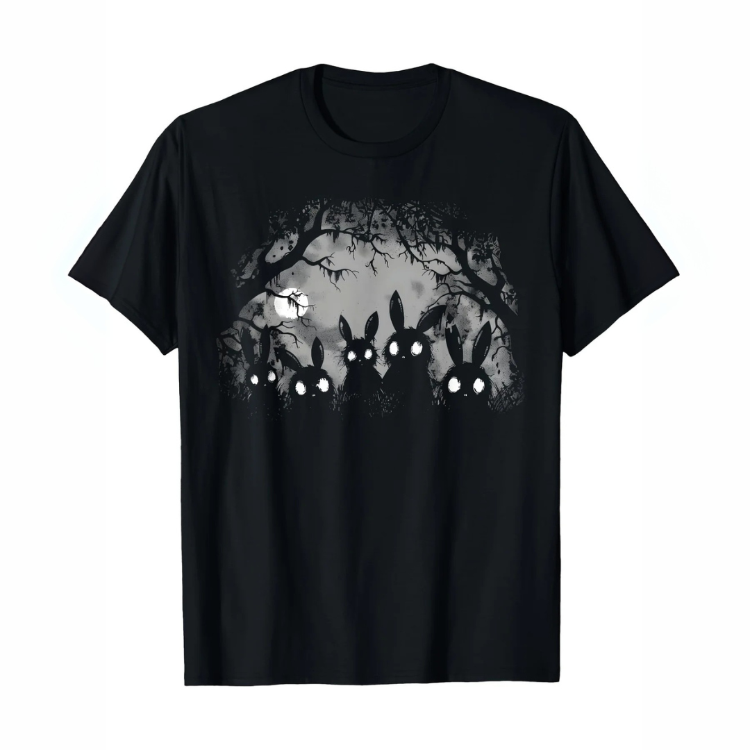 Gothic Forest Graphic T-Shirt – Full Moon, Bats & Spooky Vibes