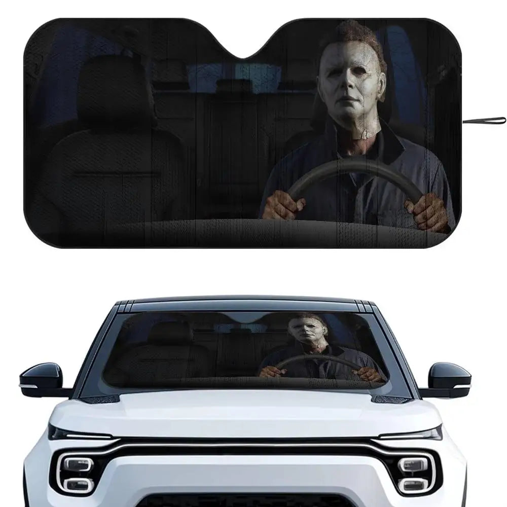 Horror Characters Car SunShade Windshield Foldable Three-layer Insulation Sunshade By Suction Cup Blocks UV Rays Sun
