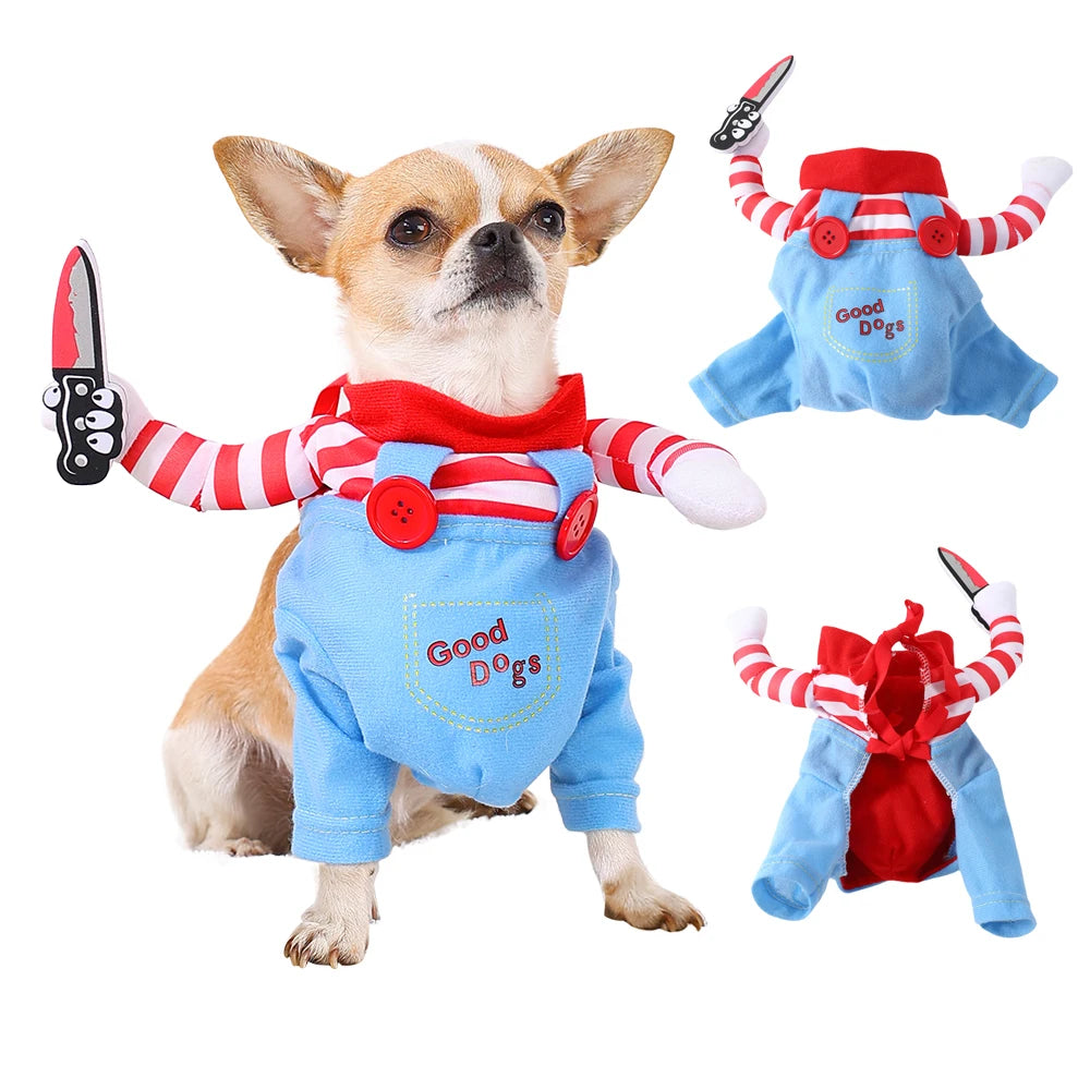 Funny Pet Halloween Jumpsuit – Dog & Cat Cosplay Costume with Foam Knife