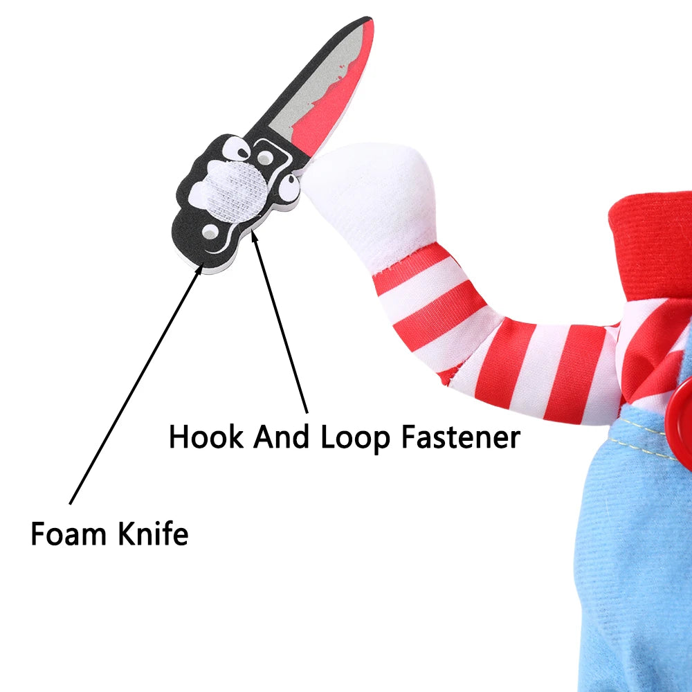 Funny Pet Halloween Jumpsuit – Dog & Cat Cosplay Costume with Foam Knife