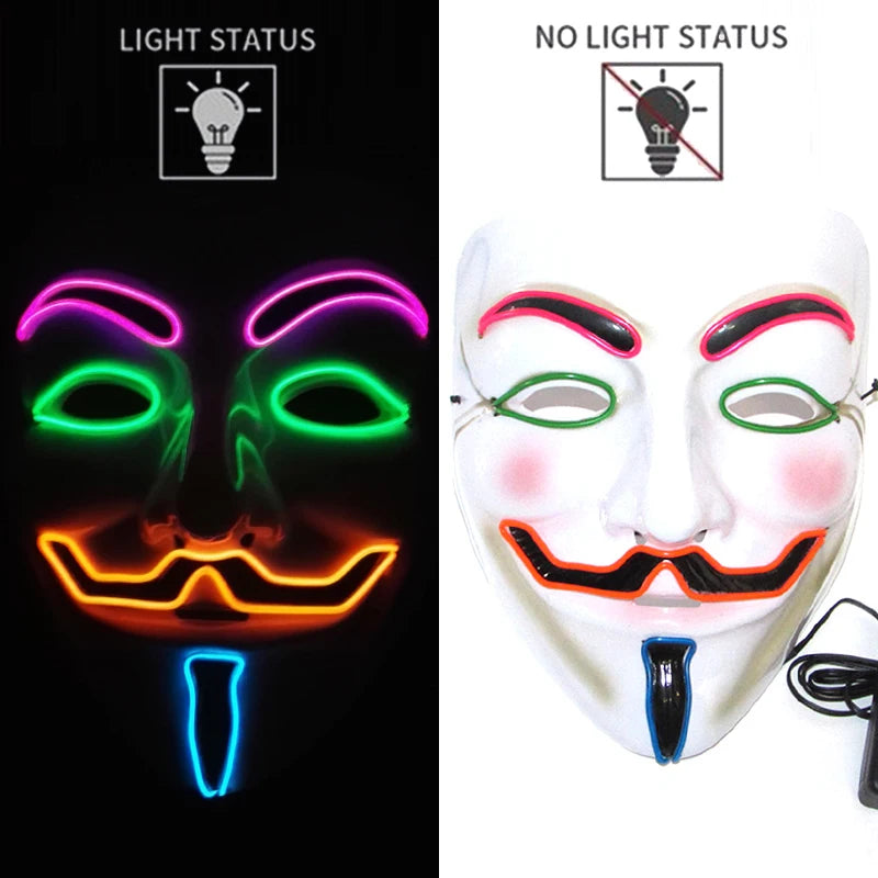 2025 Hot LED Hacker V Vendetta Mask Adults Luminous LED Light Up Mask For Glow Party Costume Accessories Halloween Mask Décor