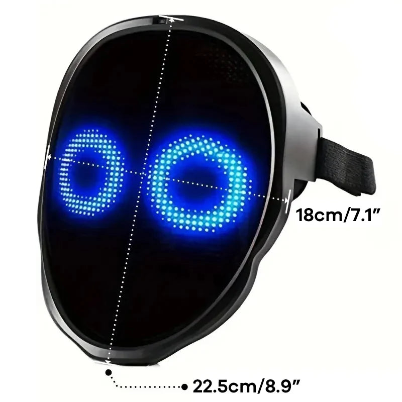 LED Lighted Face Transforming Mask, Shining Mask for Fun Parties Birthday Festival Cosplay Halloween Costume, APP or Gesture Con