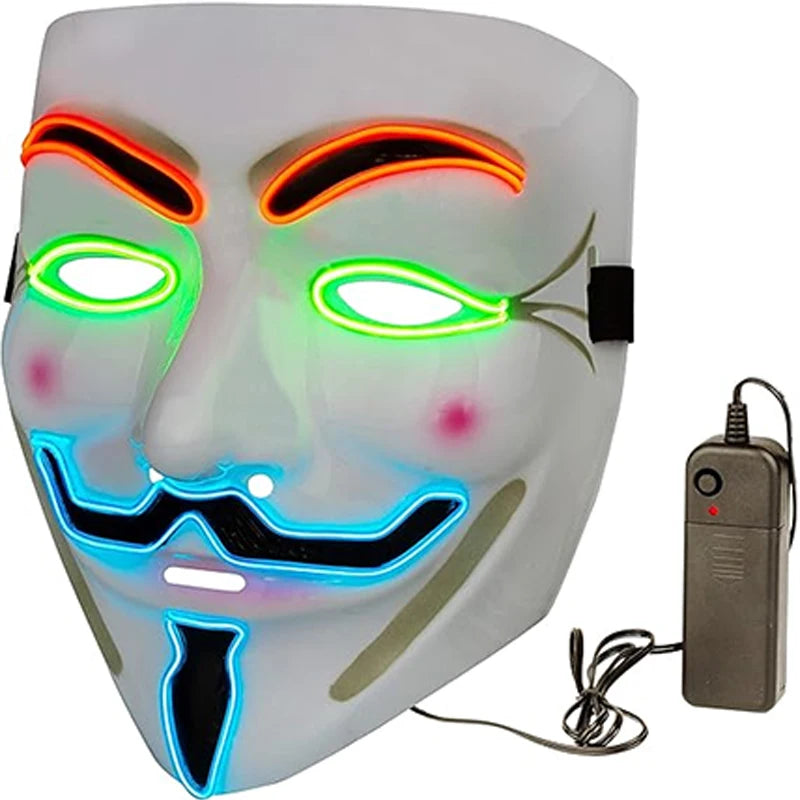 2025 Hot LED Hacker V Vendetta Mask Adults Luminous LED Light Up Mask For Glow Party Costume Accessories Halloween Mask Décor