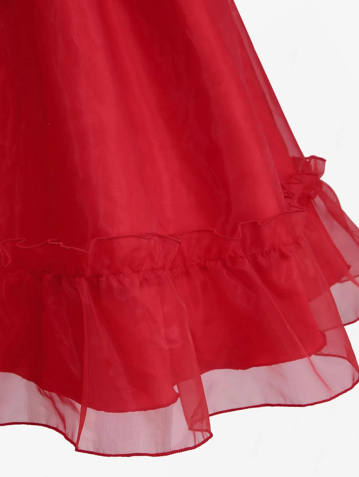 ROSEGAL Gothic Puff Sleeves Rose Flower Jacquard Layered Organze A Line Dress