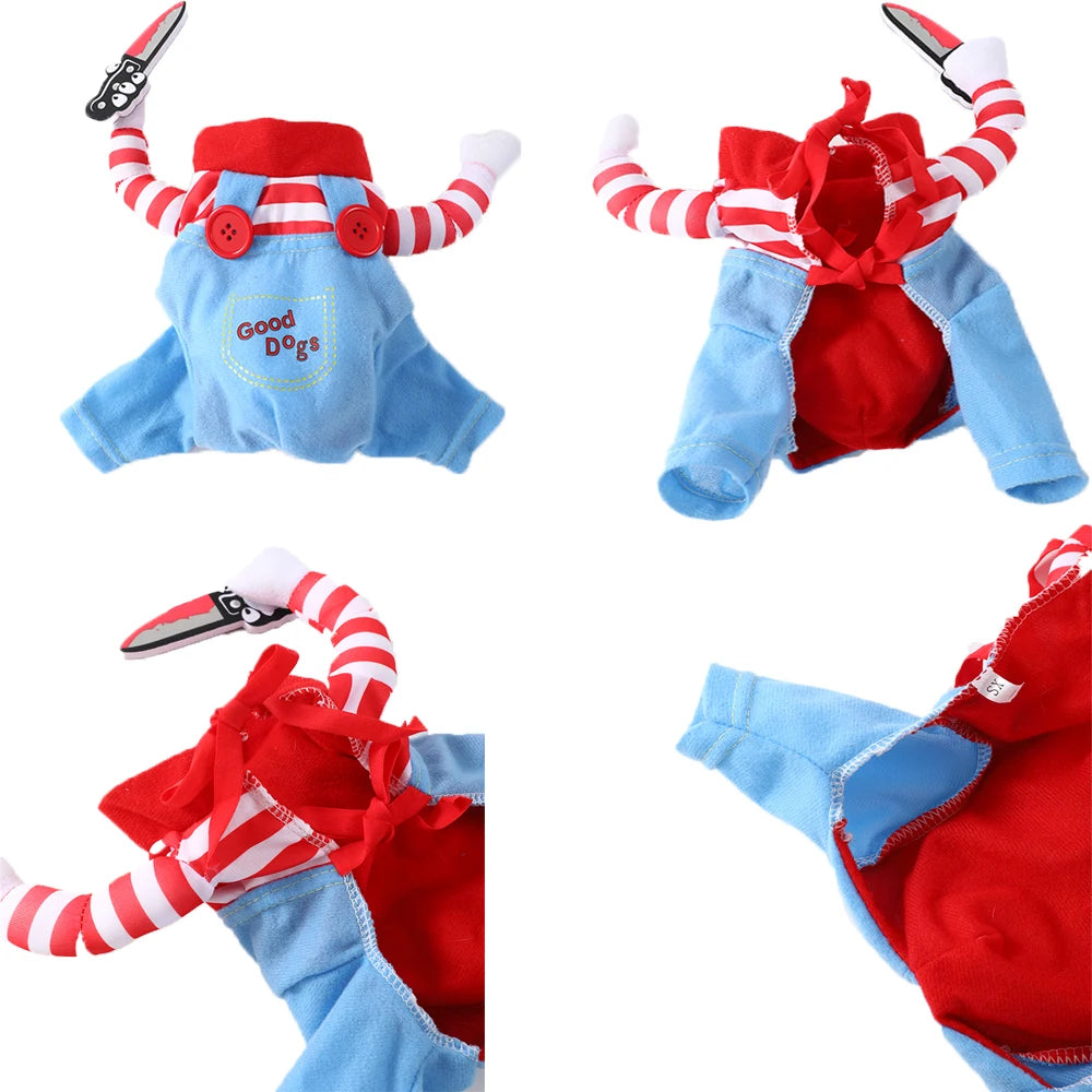 Funny Pet Halloween Jumpsuit – Dog & Cat Cosplay Costume with Foam Knife