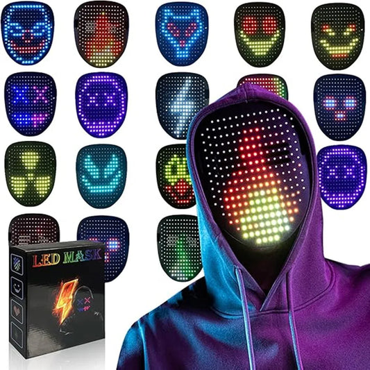 Led Mask with Gesture Sensing, Light up Mask Lighted Face Transforming Mask for Halloween Xmas Costume Party