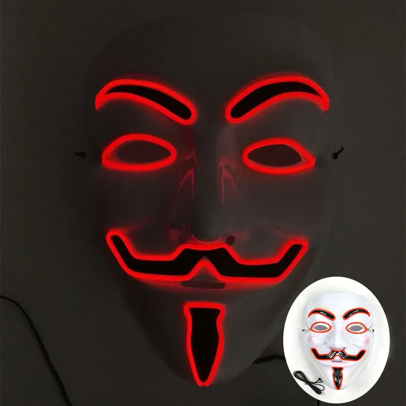 2025 Hot LED Hacker V Vendetta Mask Adults Luminous LED Light Up Mask For Glow Party Costume Accessories Halloween Mask Décor