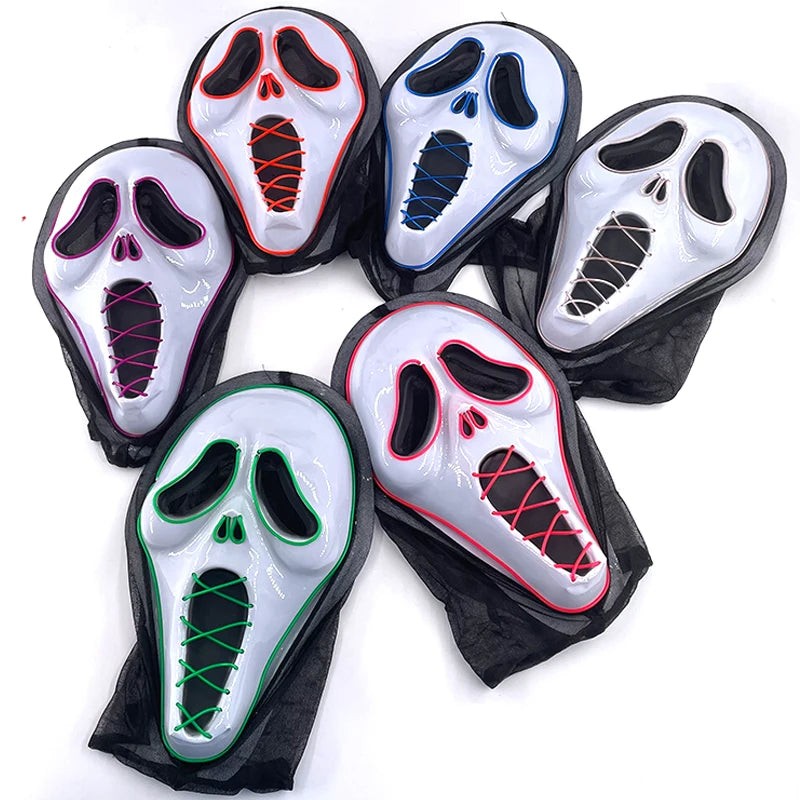 2025 Halloween Horror Mask Luminous LED Light Party Mask Adult Full Face Headgear Night Mask Glowing In Happy Halloween