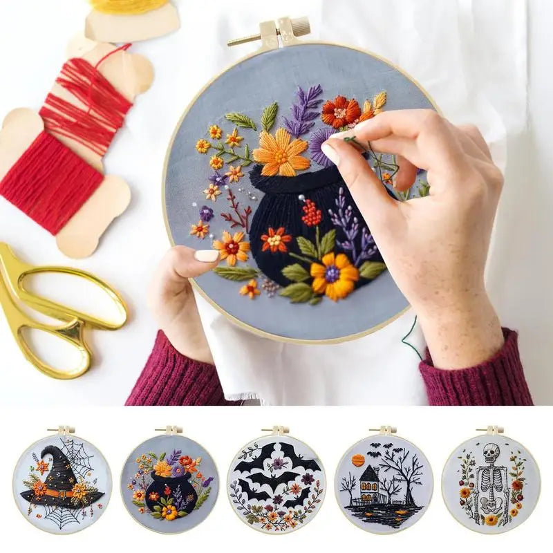 Halloween Embroidery Kit – Skeletons, Bats & Witch Hats