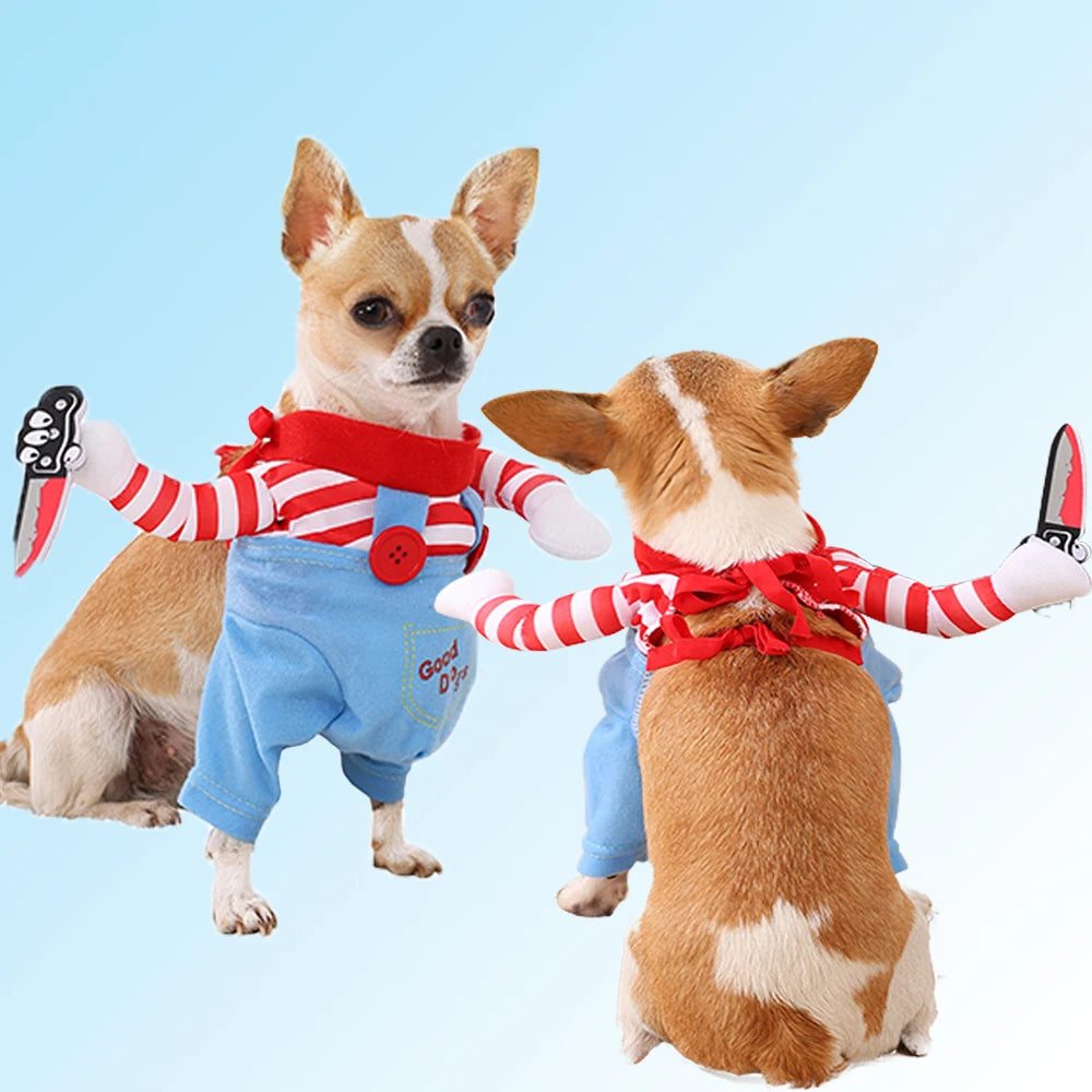 Funny Pet Halloween Jumpsuit – Dog & Cat Cosplay Costume with Foam Knife