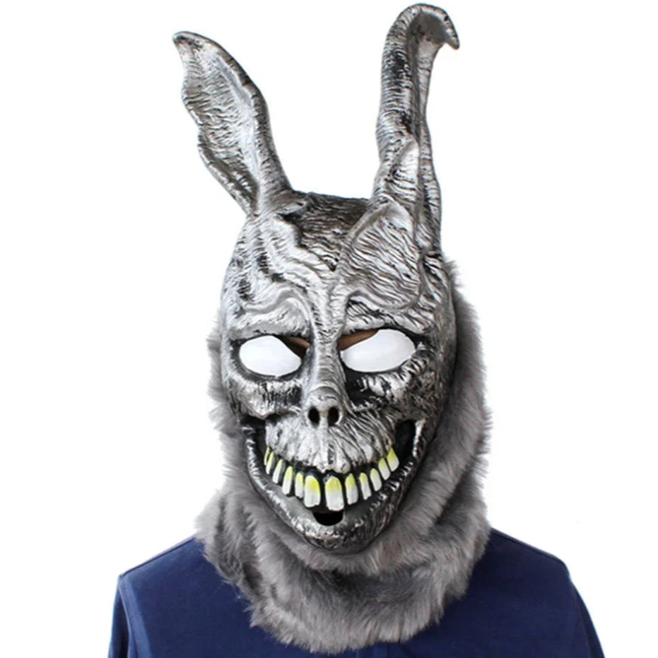 Halloween mask with rabbit ears and detailed face on a white background