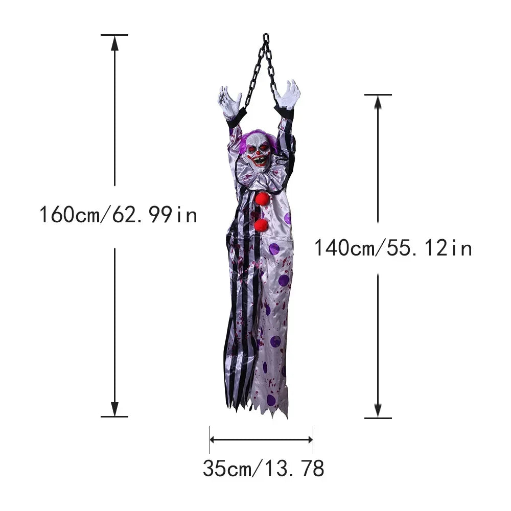 Hanging clown decoration with measurements on a white background