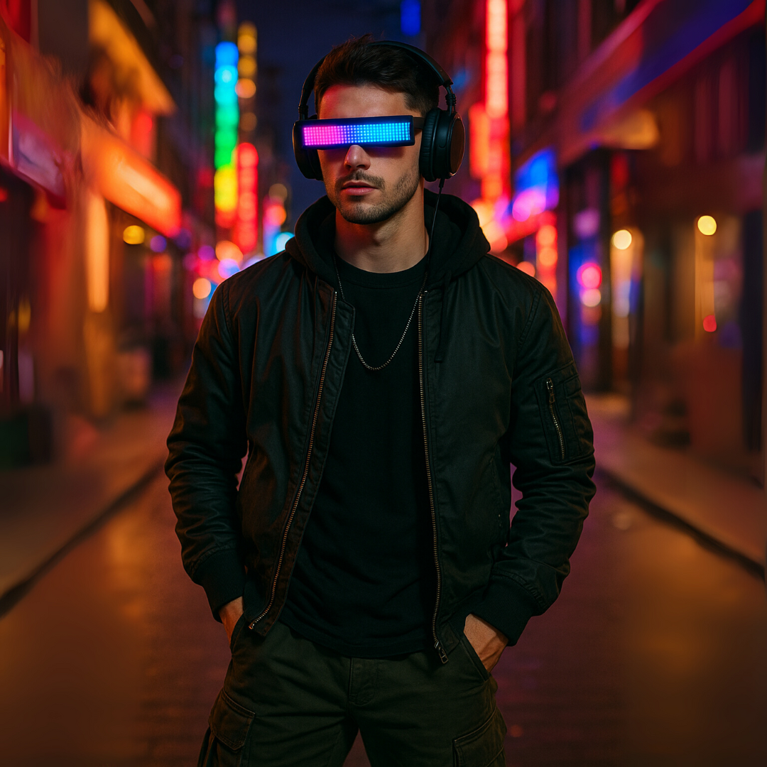 DIY Futuristic LED Glasses – Bluetooth WiFi Luminous Eyewear for Parties & Halloween