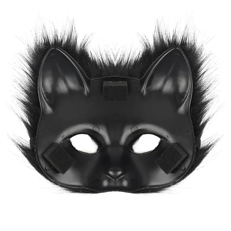 Black cat mask with furry details on a white background