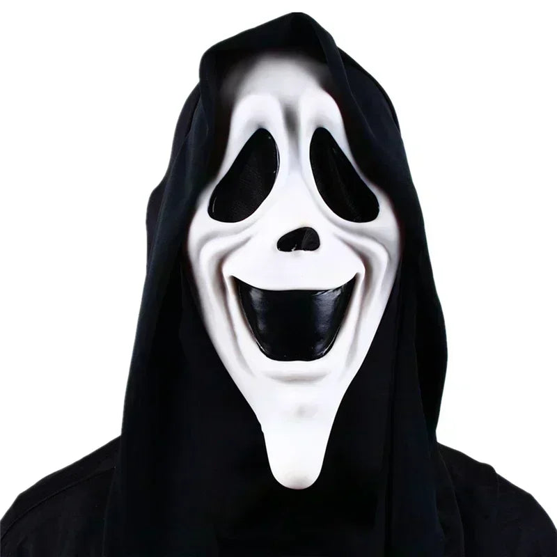 Halloween mask with black hood on a white background