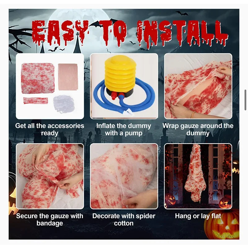 Step-by-step guide for setting up a Halloween decoration with text 'Easy to Install'.