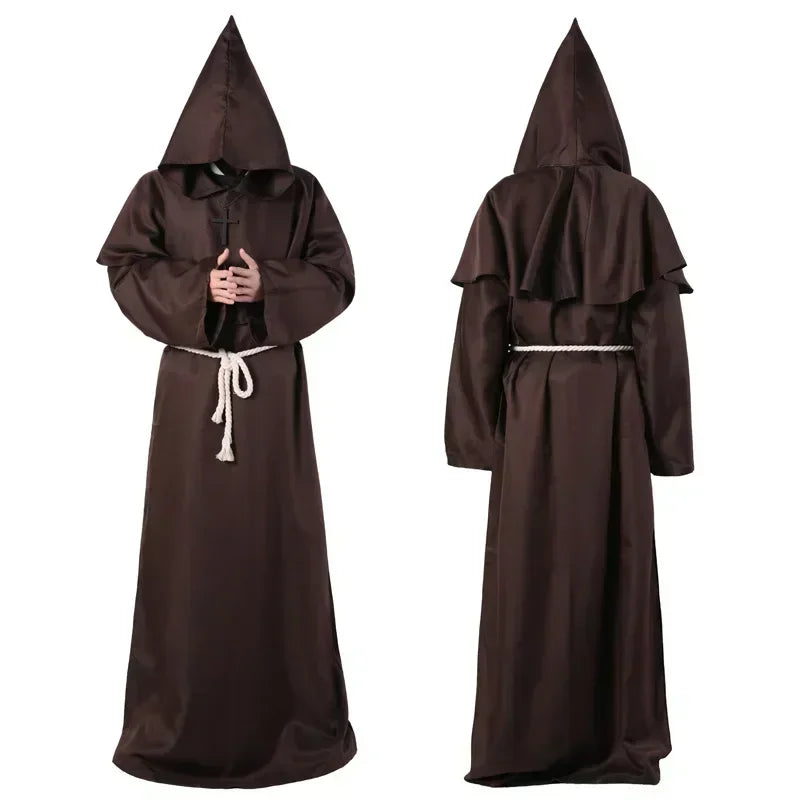 Brown hooded robe shown from front and back on a white background