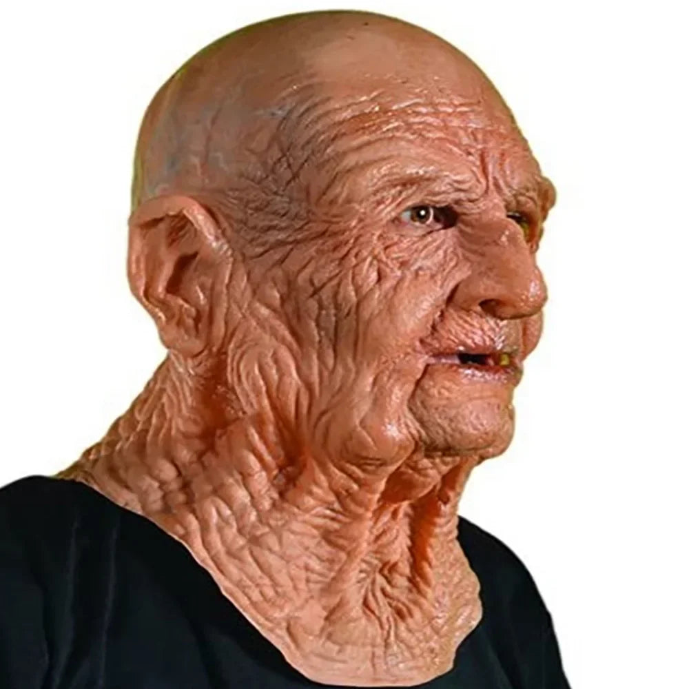 Older man mask with detailed wrinkles on a white background
