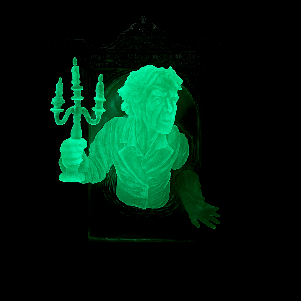 luminous bust of a man in a frame