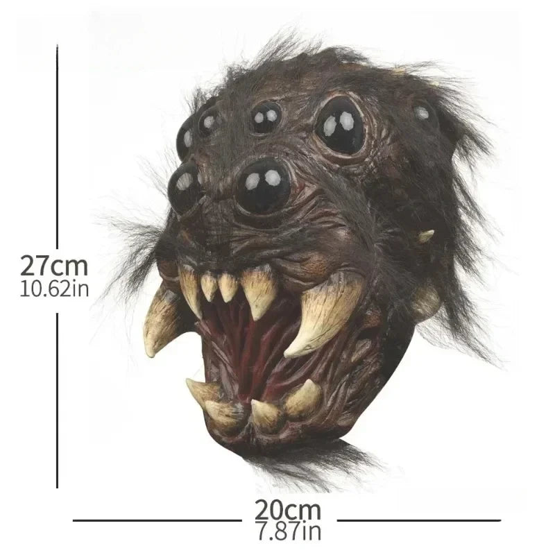Monster head mask with measurements on a white background
