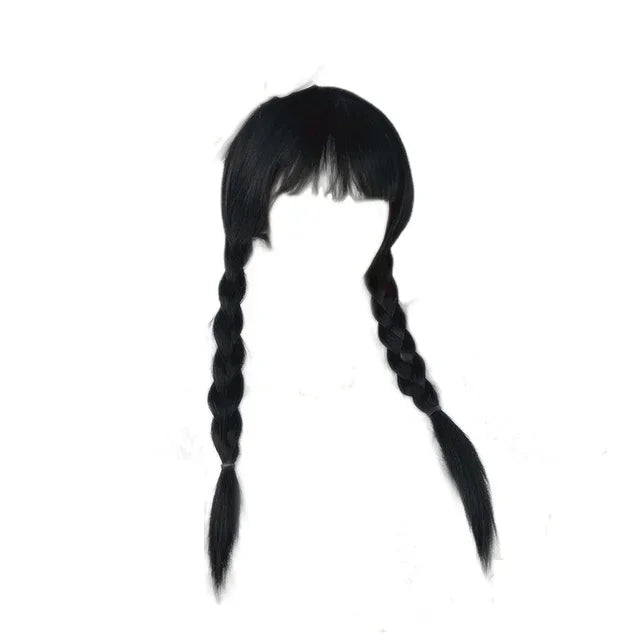 Black braided wig on a white background