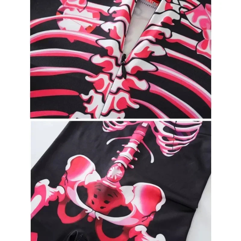 Black jacket with pink and white skeleton design on a white background