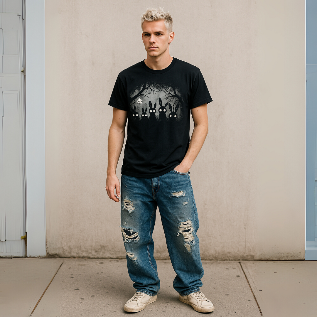 Gothic Forest Graphic T-Shirt – Full Moon, Bats & Spooky Vibes