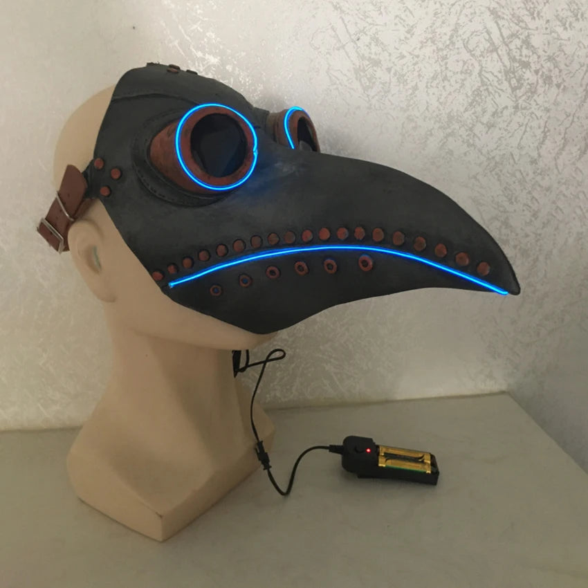 LED Plague Doctor Mask Face Halloween Cosplay Anime Steampunk LED Flash Carnival Funny Latex Masquerade Mask Party Festival
