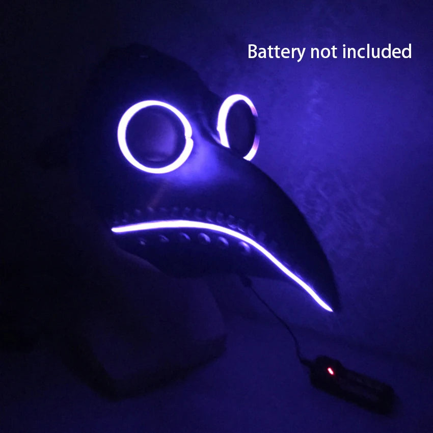 LED Plague Doctor Mask Face Halloween Cosplay Anime Steampunk LED Flash Carnival Funny Latex Masquerade Mask Party Festival