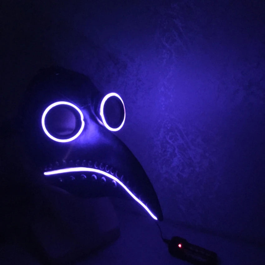 LED Plague Doctor Mask Face Halloween Cosplay Anime Steampunk LED Flash Carnival Funny Latex Masquerade Mask Party Festival