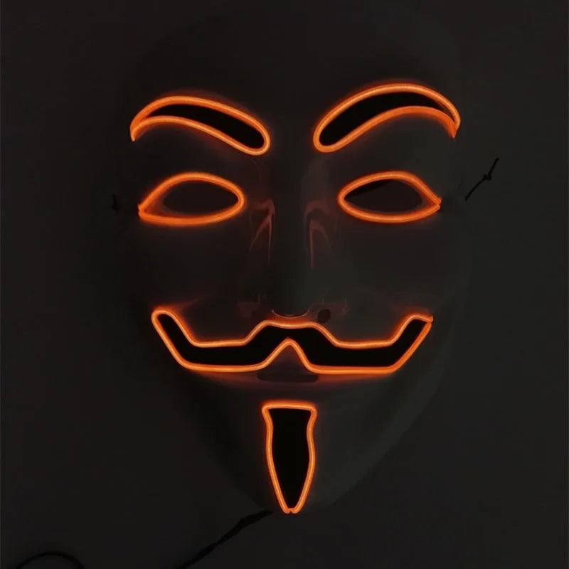 2025 Hot LED Hacker V Vendetta Mask Adults Luminous LED Light Up Mask For Glow Party Costume Accessories Halloween Mask Décor