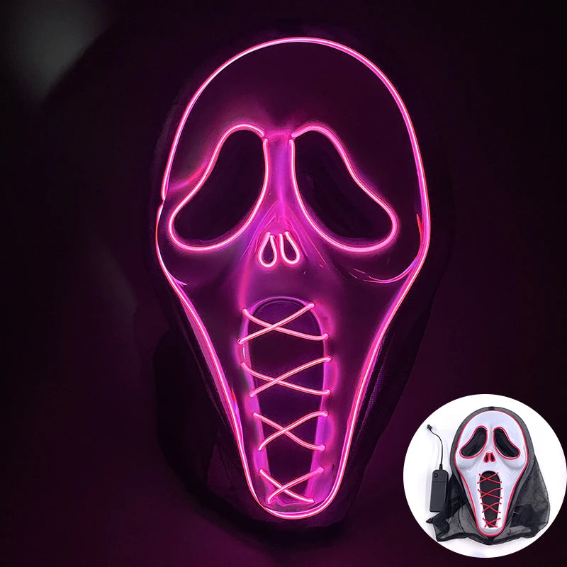 2025 Halloween Horror Mask Luminous LED Light Party Mask Adult Full Face Headgear Night Mask Glowing In Happy Halloween