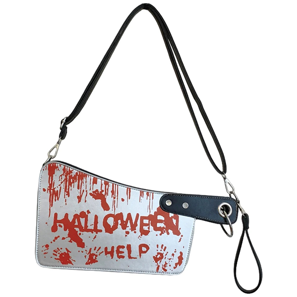 Halloween Clutch Purse Knife Shaped PU Leather Small Purse Adjustable Strap Shoulder Bag Gothic for Halloween Outdoor