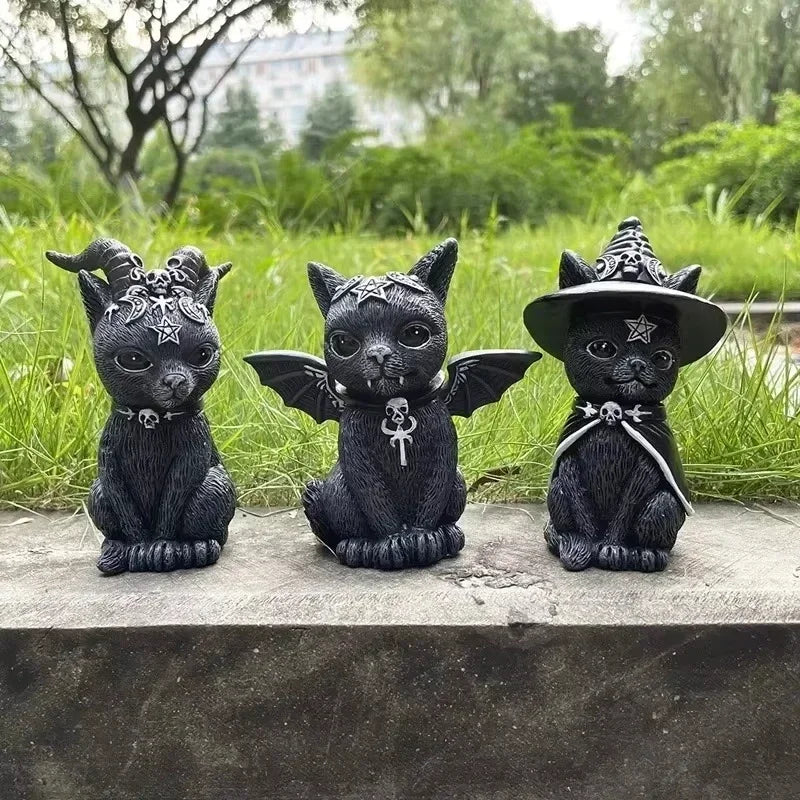 Mysterious Black Cat Statue Cute Cat Witch Cat Figurine Witches Desk Ornament Hand-Painted Sculpture for Halloween Decor