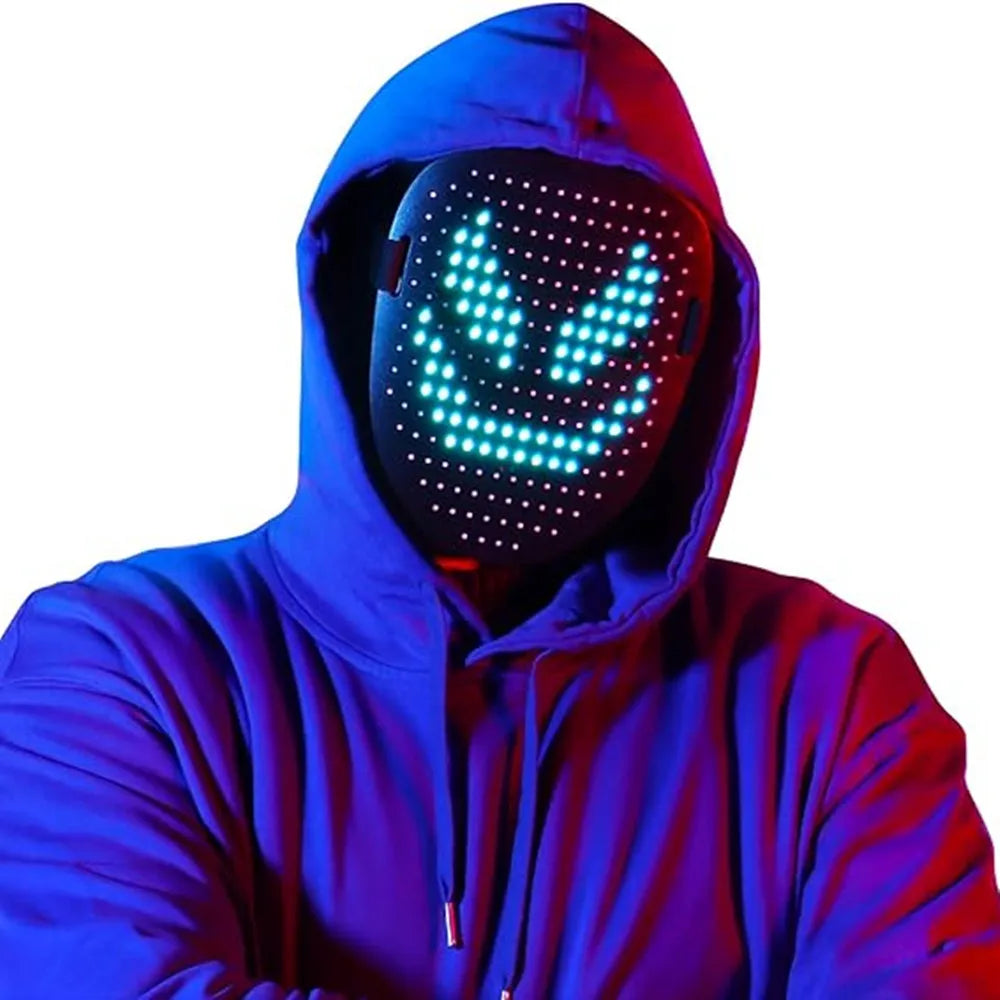 Led Mask with Gesture Sensing, Light up Mask Lighted Face Transforming Mask for Halloween Xmas Costume Party