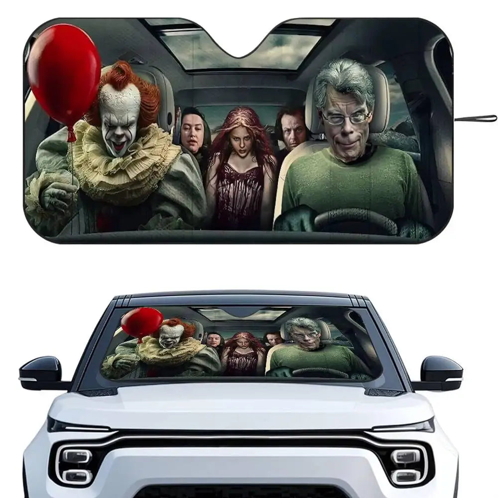 Horror Characters Car SunShade Windshield Foldable Three-layer Insulation Sunshade By Suction Cup Blocks UV Rays Sun