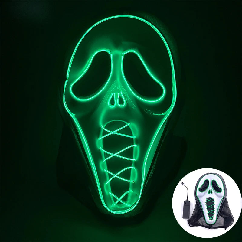 2025 Halloween Horror Mask Luminous LED Light Party Mask Adult Full Face Headgear Night Mask Glowing In Happy Halloween