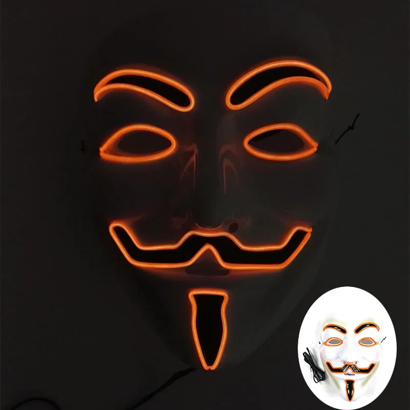2025 Hot LED Hacker V Vendetta Mask Adults Luminous LED Light Up Mask For Glow Party Costume Accessories Halloween Mask Décor