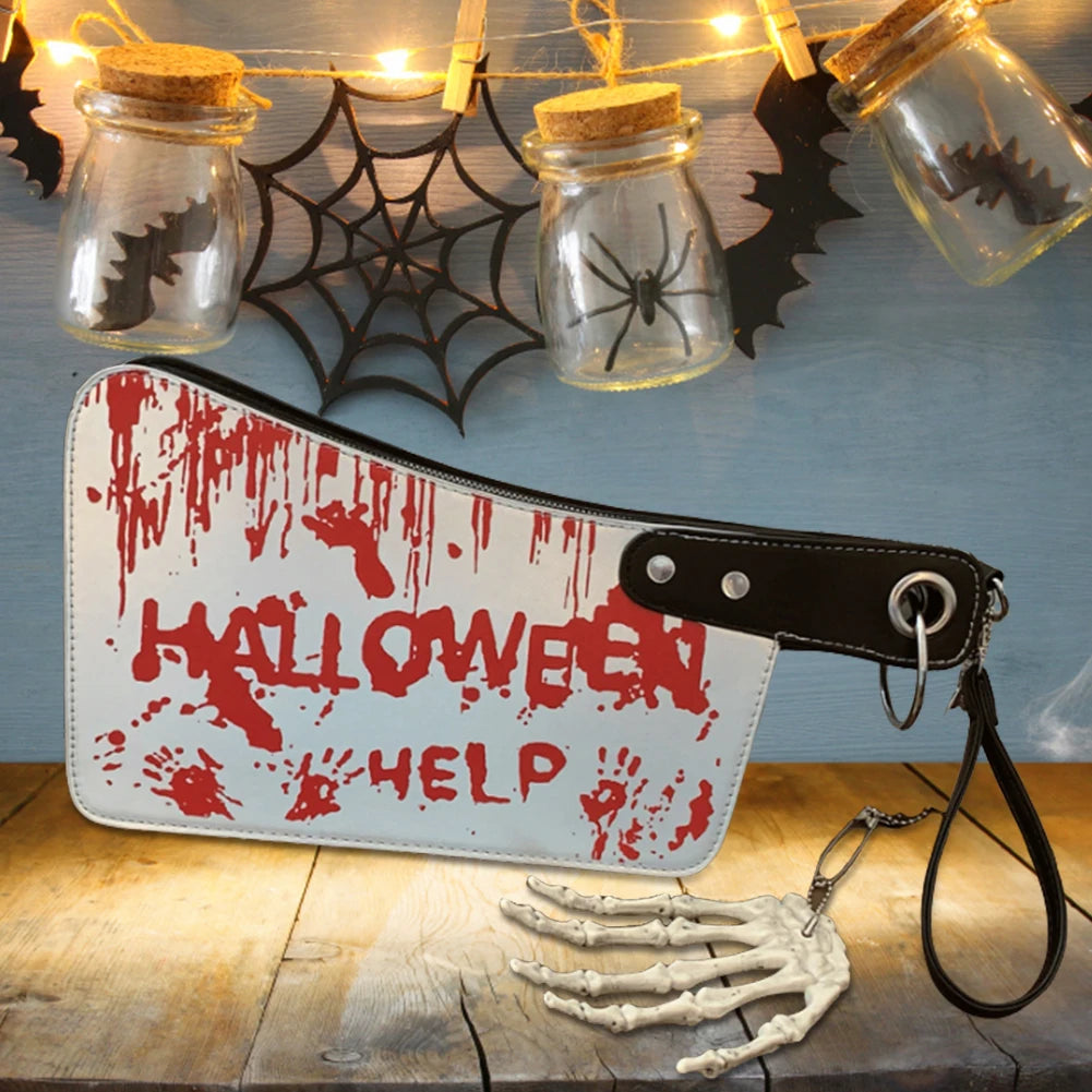 Halloween Clutch Purse Knife Shaped PU Leather Small Purse Adjustable Strap Shoulder Bag Gothic for Halloween Outdoor