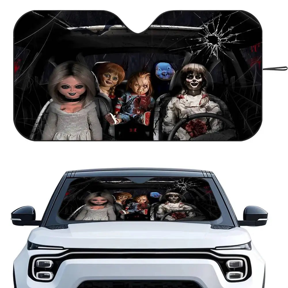 Horror Characters Car SunShade Windshield Foldable Three-layer Insulation Sunshade By Suction Cup Blocks UV Rays Sun