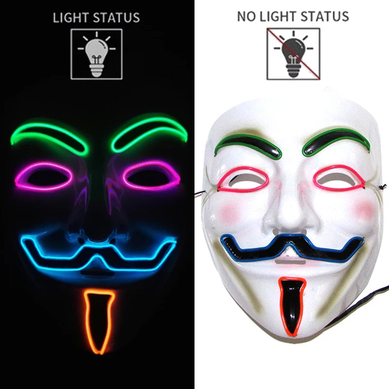 2025 Hot LED Hacker V Vendetta Mask Adults Luminous LED Light Up Mask For Glow Party Costume Accessories Halloween Mask Décor