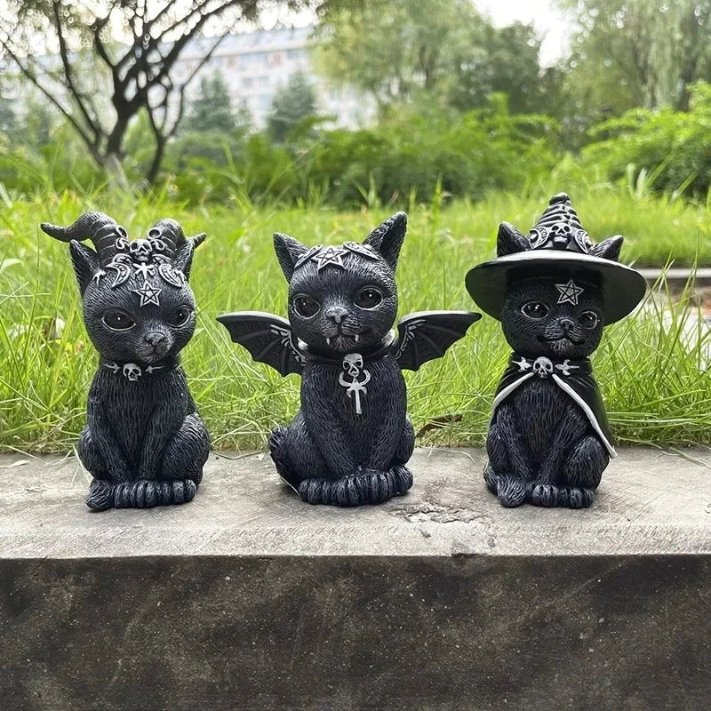 Mysterious Black Cat Statue Cute Cat Witch Cat Figurine Witches Desk Ornament Hand-Painted Sculpture for Halloween Decor