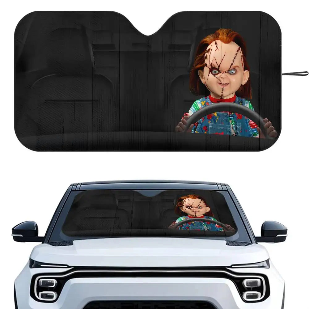 Horror Characters Car SunShade Windshield Foldable Three-layer Insulation Sunshade By Suction Cup Blocks UV Rays Sun