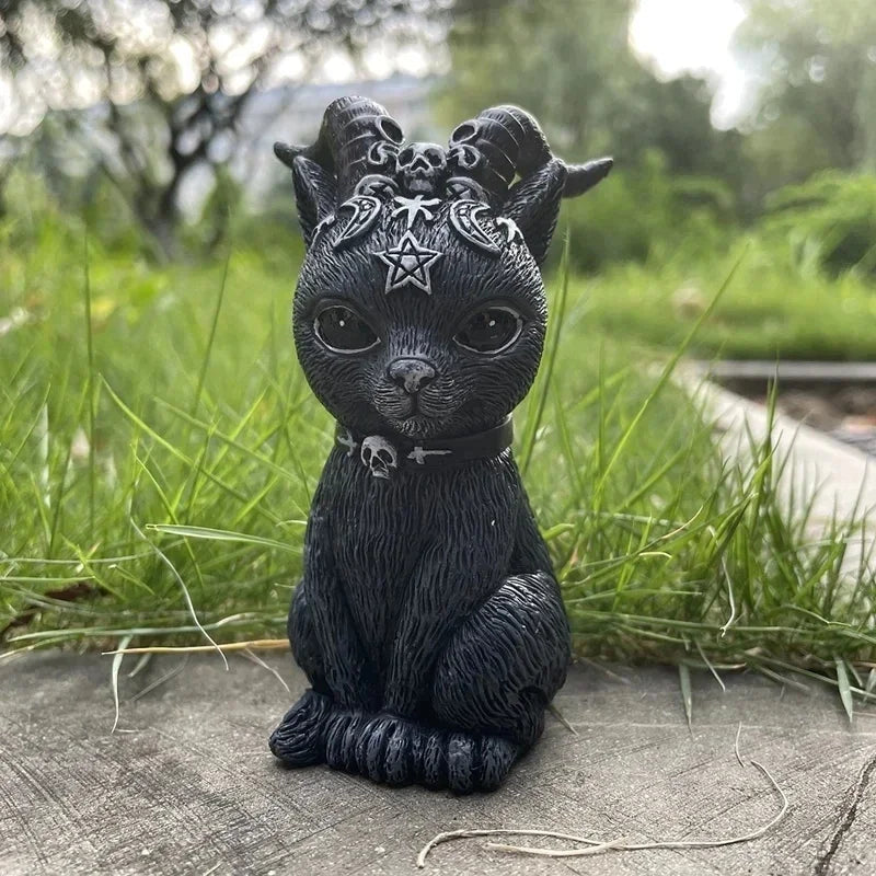 Mysterious Black Cat Statue Cute Cat Witch Cat Figurine Witches Desk Ornament Hand-Painted Sculpture for Halloween Decor