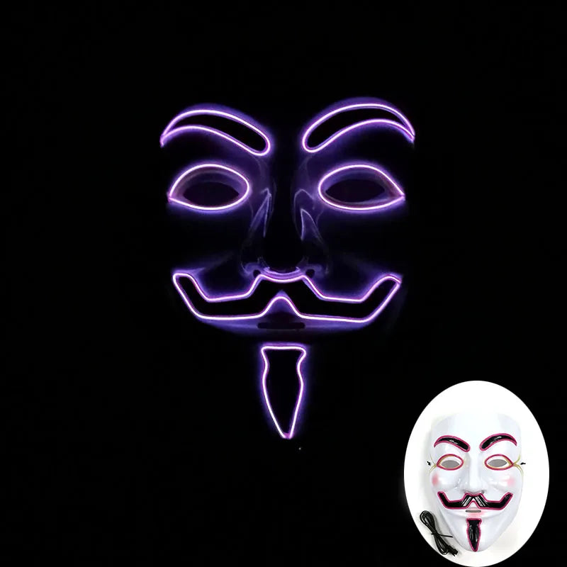 2025 Hot LED Hacker V Vendetta Mask Adults Luminous LED Light Up Mask For Glow Party Costume Accessories Halloween Mask Décor