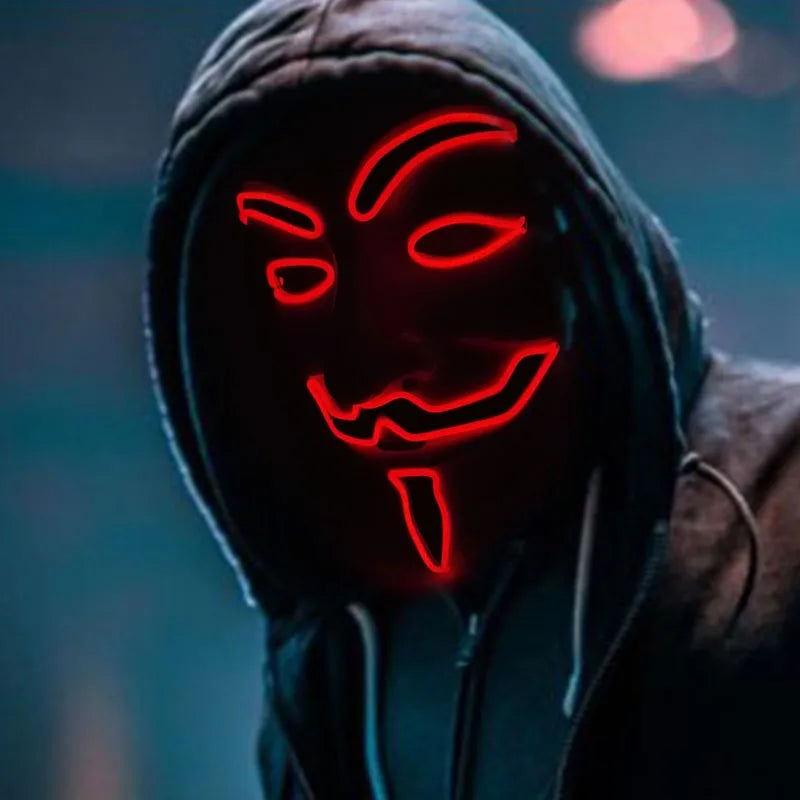 2025 Hot LED Hacker V Vendetta Mask Adults Luminous LED Light Up Mask For Glow Party Costume Accessories Halloween Mask Décor