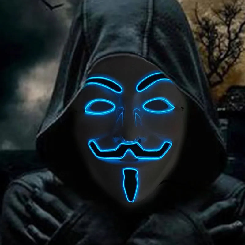 2025 Hot LED Hacker V Vendetta Mask Adults Luminous LED Light Up Mask For Glow Party Costume Accessories Halloween Mask Décor